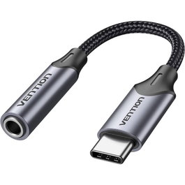 Vention BGMHA Adaptador de Audio Jack 3.5mm Hembra a USB Tipo-C Macho, Cable de 10cm, Color Gris